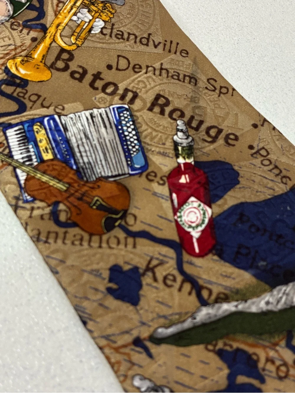 Tabasco Silk Tie Baton Rouge Mardi Gras Music Creole Whimsical